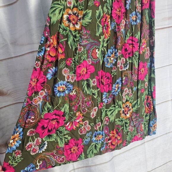 Vintage ML Sport Skirt Womens Size Small 80s Green Pink Floral Maxi Cottage boho - Picture 4 of 8